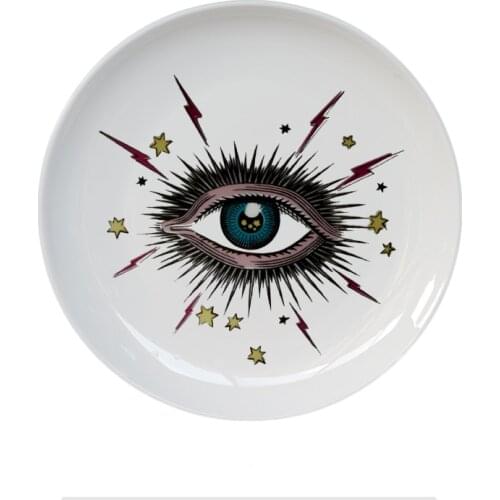 Big Eye Starry Sky Decorative Plate Ceramic Round Dish Cat Head Jewelry Storage Dish Artistic Sky Eye Colorful Plate Fashion