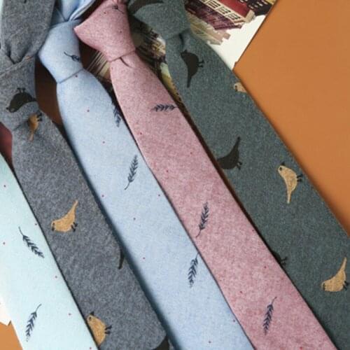 GUSLESON Fashion Animal Bird Pattern Slim Casual 6cm Cotton Neck Tie For Wedding Cravat for Business Men Skinny Print Tie Gift