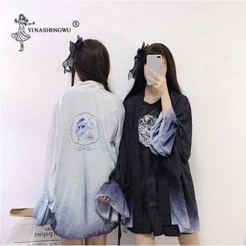 Kimono Japan Long Sleeve Kimonos Print Cardigan Kimono Sun Protection Clothing Women Asia Japanese Traditional Yukata Women