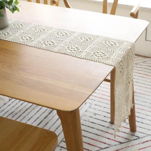 Korean solid color hollow crocheted square gras tablecloth tassel beige decorative tablecloth Nordic romantic tablecloth