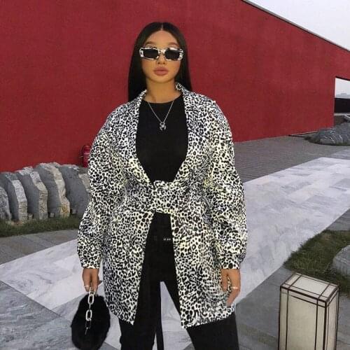 European And American Style Black And White Snow Leopard Pattern High Quality Drop Shoulder Waist Suit Knee-Length Jacket