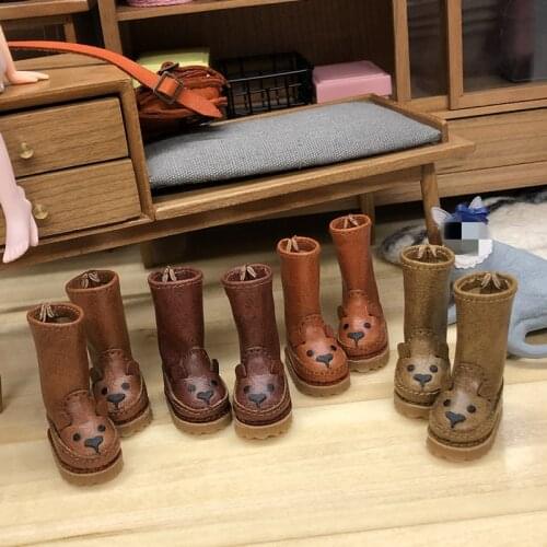 Blythes Doll Shoes fit a 1/6 size stylish high-top round toe shoe with an animal cartoon pattern boot shoe with a deep tan tan