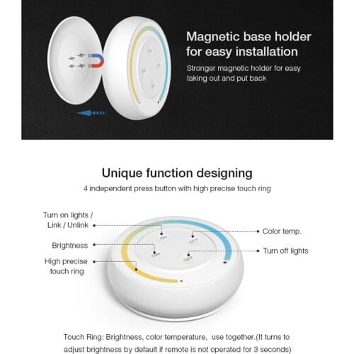Miboxer Round White/Black/Gray color dimmer Color Temperature switch 2.4G Sunrise Remote 3V Dual White LED Bulb Lamp Controller