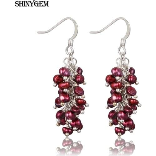 ShinyGem Trendy 3-4mm Natural Small Freshwater Pearl Earrings Silver Plated Grape Shape Drop Long Earring For Women Wedding Gift