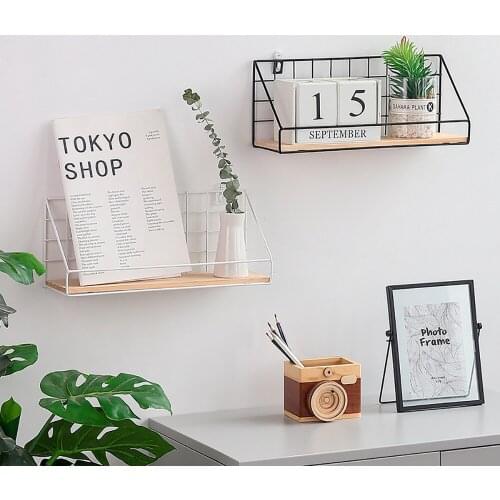 Bathroom Kitchen Wall Hanging Frame Shelf Flower Pot Book Wooden Storage Rack Holder With Suction Cup Bathroom Accessories