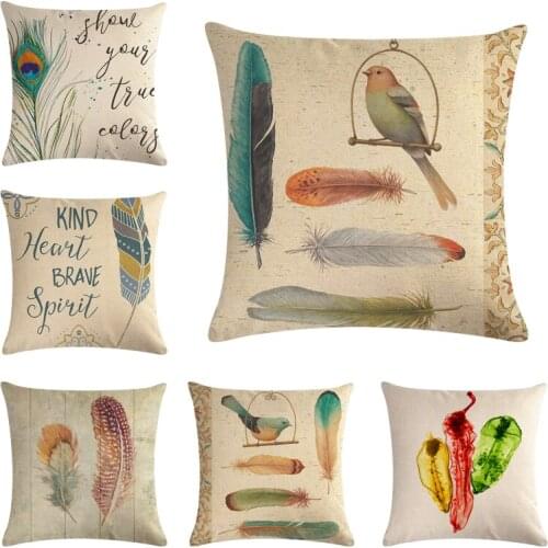 45*45cm Peacock Feather Cushion Cover Vintage Fashion Cotton Linen Pillow Case Sofa Car Decoration Cushion Cover
