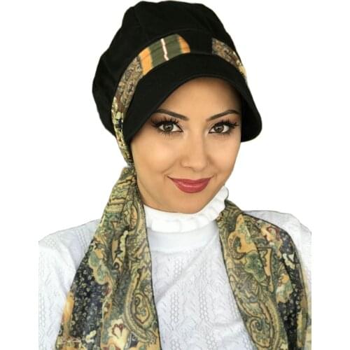 New Fashion Muslim Hijab Hijab Hijab Clothing Trend Scarf Bone Buckle Scarf Beanie Spring Summer Black One Biritli Scarf Hat