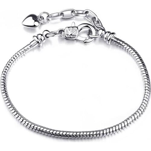 New Arrival European Original Brand Snake Chain Charm Bracelet with Lobster Clasp Beads for Women Girls Fashion Jewelry Gift