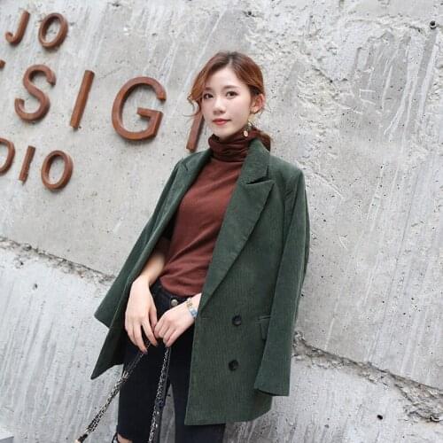 Autumn Double-breasted corduroy suits blazer Women suit elegant office ladies casual blazer basic blazer female jacket