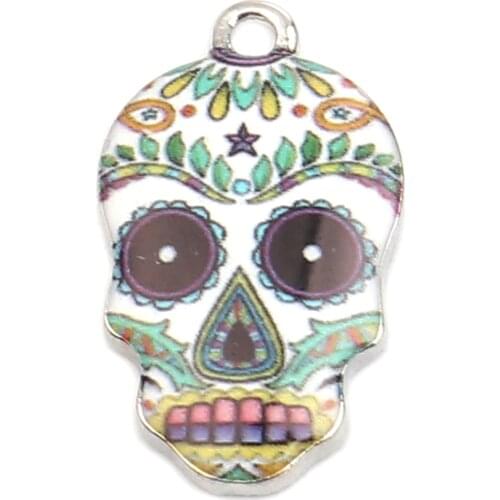 DoreenBeads Fashion Halloween Skull Jewelry Making Pendant Zinc Based Alloy Silver Color Multicolor Enamel 22mm x 13mm, 10 PCs