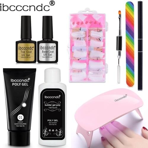 8pcs/Lot 15ml Quick Nail Builder Gel Polygels Nail Enhancement Tools Kit With Base And Top Coat 6w Nail Lamp Fake Nail Tips