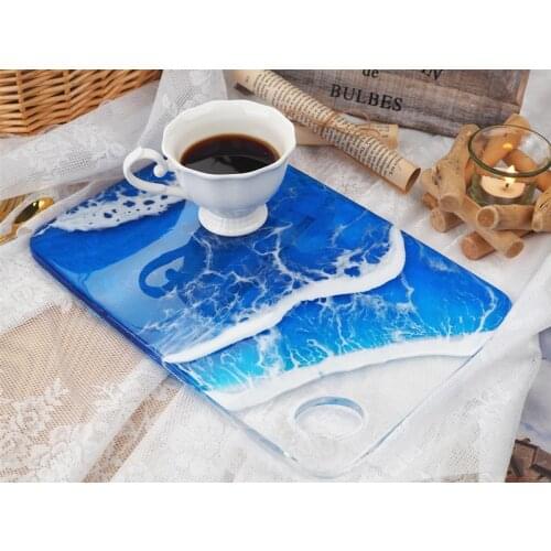DIY Crystal Epoxy Mold Square Tray Tea Plate Coaster Handcrafted Mirror Silicone Mold For Resin Art Crafts