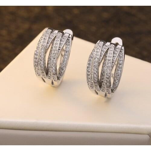 Luxury female earrings jewelry silver plated cross round with AAA zircon crystal hoop earrings women jewelry accessories