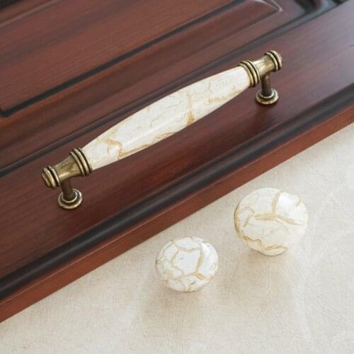 5" Bronze Cabinet Handles Round Diameter 38 31 mm Yellowish Ceramic Door Knobs Retro Zinc Alloy Furniture Cabinet Pulls 128mm