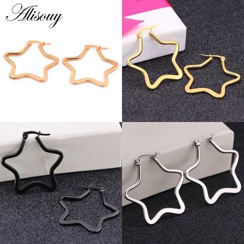 Alisouy 2PC Ladies Punk Hoop Earrings Girls Metal Statement Earrings Star Big Popular ear Accessories 20/30/40/50mm jewelry