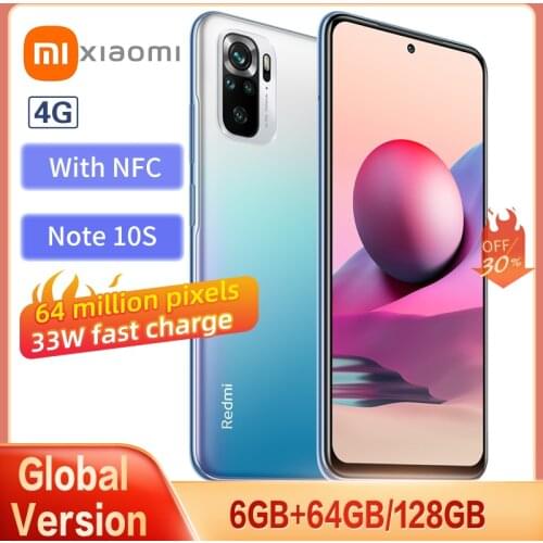 Xiaomi Redmi Note 10S Smartphone Global Version 6GB 64GB 64MP Quad Camera Helio G95 AMOLED Full Screen 33W Fast Charge With NFC