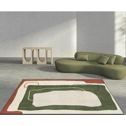 Modern Nordic Geometric Morandi Dark Green Brown Area Rugs Soft Shaggy Living Room Non-Slip Carpet Bedroom Bedside Floor Mats