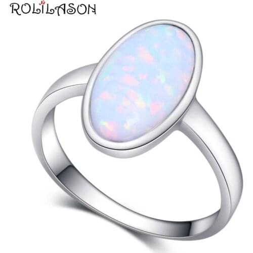 Trendy Oval shape White Fire Opal silver colorStamped for girl Fashion Jewelry Rings OR923