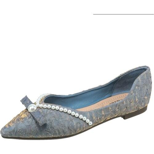 Pearls Decoration Flats for Women Pointed Toe Shallow Flat Shoes Female Wedding Party Work Boat Shoes