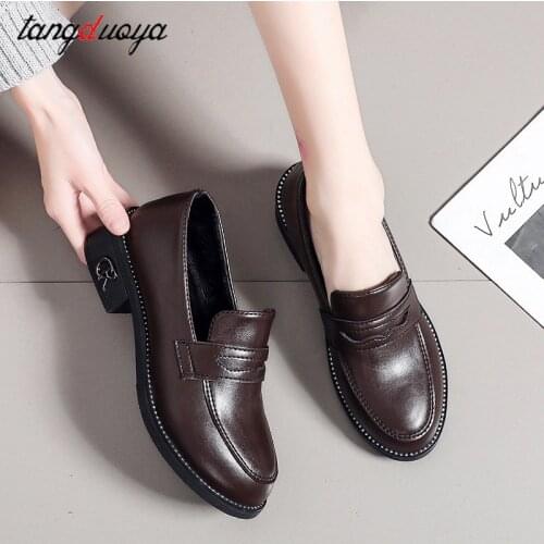 Mary Jane shoes Round Toe Platform Shoes Woman Solid Black Casual Women Slip on PU Leather Loafers Zapatos De Mujer 2021