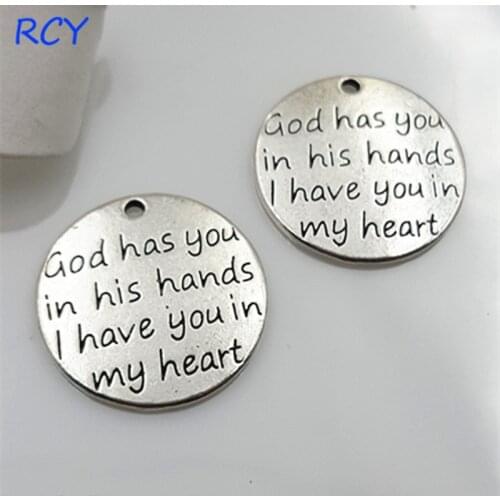 Top Quality 20 Pieces/lot 23mm Letter Printed God has you in his hands i have you in my heart love words message charms pendant