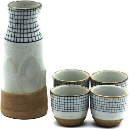 Health Janpanese Sake Cup Set Glazed Naive Handmade Ceramics Pottery Bottle Porcelain Sake Set Sake Pot Wine Cup Set Wine-cup
