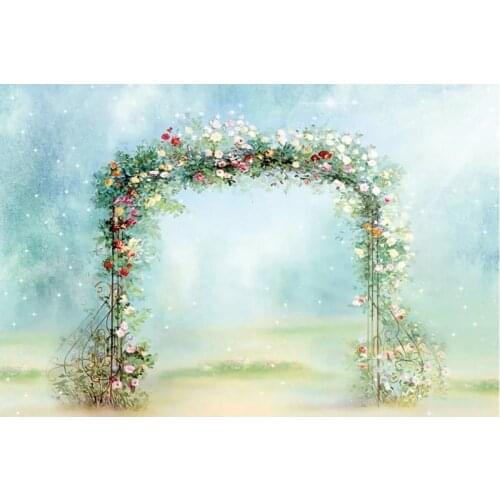 Green Flowers Door Scenery Happy Birthday Backdrop Party Room Decor Photo Booth Studio Prop