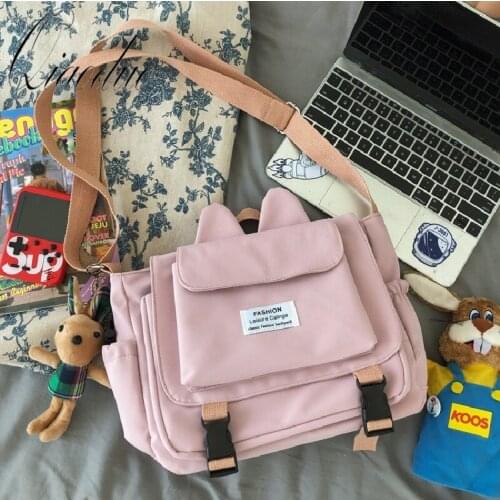 Qiaoduo 2021 Women Shoulder Messenger Bag Cute Ear Waterproof Nylon Fashion Crossbody Bag Handbags Large Capacity Travel Purse