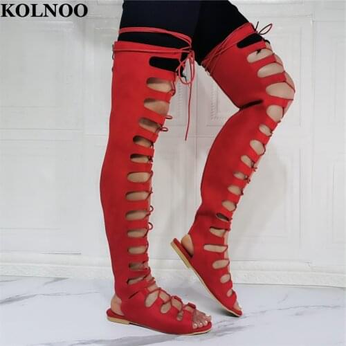Kolnoo Handmade New Womens Sandals Real Photos Sexy Thigh-high Club Prom Shoes Evening Large Size 35-47 Fashion Sandals Shoes