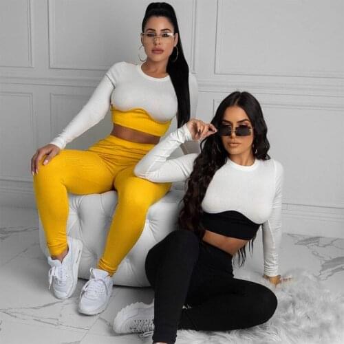 Women Tracksuit Two Piece Set Winter New 2021 Solid Color Sports Suit Rib Stitching High Waist Hip-lifting Sports Suit