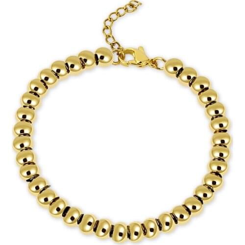 Gold Color Filled Ball Beads Stainless Steel Bracelets For Women Men Jewelry 4/6/8mm Beaded Strand Bracelets Custom Wholesale