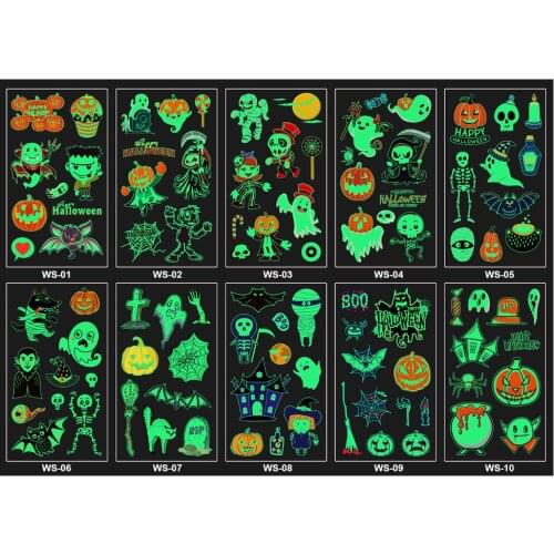 10pcs/set Tattoo Stickers For Kids Glitter Tatoo Waterproof Halloween Christmas Cartoon Kids Luminous Tattoo Stickers