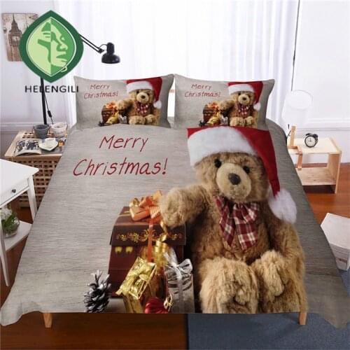 HELENGILI 3D Bedding Set Teddy Bear Print Duvet Cover Set Lifelike Bedclothes with Pillowcase Bed Set Home Textiles #TED-02