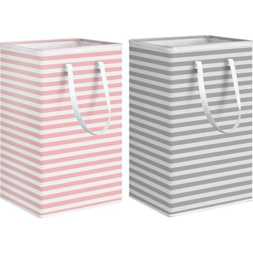 75L Large Laundry Basket Foldable Clothes Storage Basket Stripe Toys Storage Bag with Extended Handle