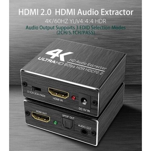 HOT-HD Audio Extractor HDMI-Compatible to Optical SPDIF Splitter Support 4K 60Hz YUV 4:4:4 3D HDR Audio Converter Adapter