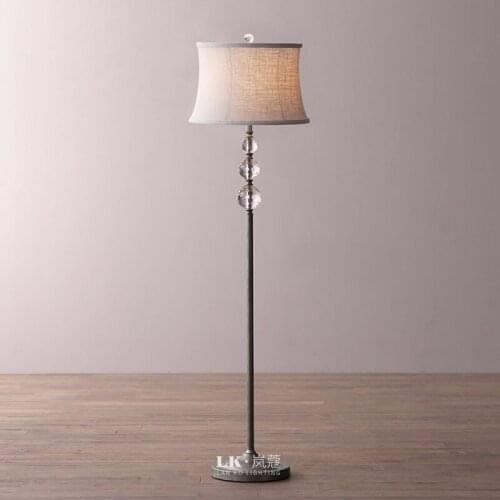 American retro crystal ball copper floor lamp antique copper living room bedroom hotel club floor lamp