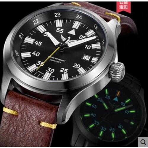 Yelang Men Quartz Watch Tritium T100 Ronda Movement Lithium battery pilot watch WR100M Sapphire Genuine Leather Military Watch