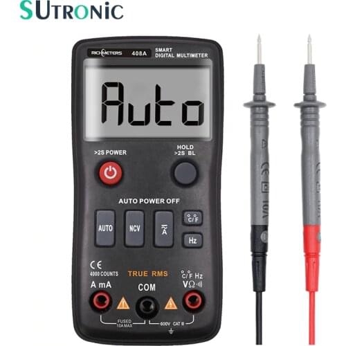 RM408A Digital Multimeter NCV True RMS with Temperature Tester 4000 Counts Auto-Ranging AC/DC Transistor Voltage Meter