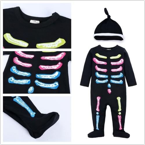 Childrens Halloween Costume Beanie Rompers Footies Baby Boy Clothes Infant Autumn Long Sleeve Newborn Romper with Feet