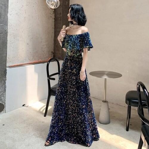Heavy Sequins Evening Dresses Long A-Line Prom Dress Elegant Off the Shoulder Evening Gown Banquet Formal Dress вечернее платье