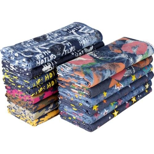 Reactive Printing Stretch Denim Fabric Cloth Washing Thick Garment Fabric 145CM