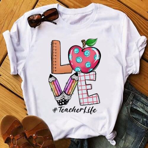 Women T-shirt Casual Ladies Basic O-collar Short Sleeved Women T-shirt Apple Teacher Print Harajuku Top Girl,Drop Ship