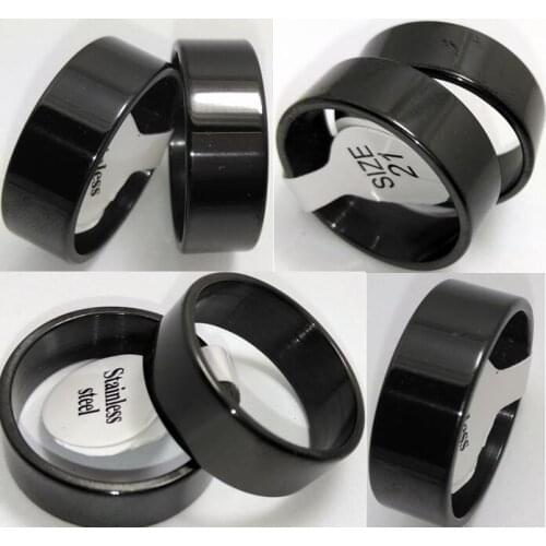 Bulk lot 100pcs Polished Black Plain Stainless Steel Rings 8mm Mens Fashion Jewelry Classic finger ring