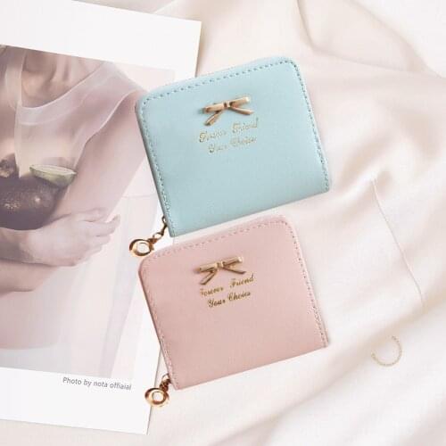 Coin Purse Card Holder New Korean Fashion Small Purse Ladies Bow Mini Wallet With Zipper Women Short Wallet