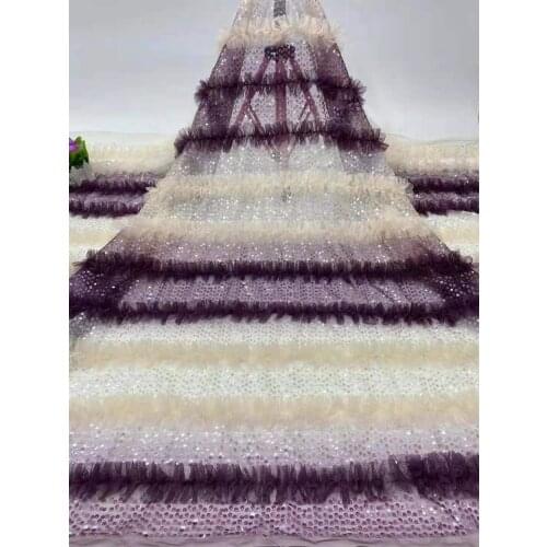 Beautifical White african lace fabrics Latest bridal chiffon net lace fabric for wedding 3d long wool Sequins french lace fabric