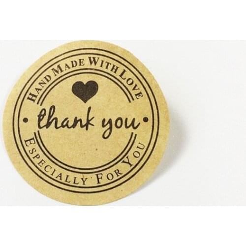 100 Pcs "Thank you" Round Kraft Paper Seal Sticker For Handmade Products DIY Retro Handmade Self-adhesive Packaging Lable