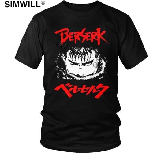 Cool Berserk Guts T Shirt Men 100% Cotton Kentaro Miura Anime Manga Gattsu T-Shirt Short Sleeve Harajuku Tee Merch Gift Tshirt