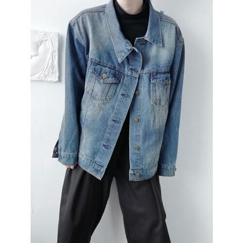 2021 New Mens Asymmetric Design Denim Jacket Male Women Streetwear Hip Hop Vintage Fashion Loose Casual Jean Coat Outerwear