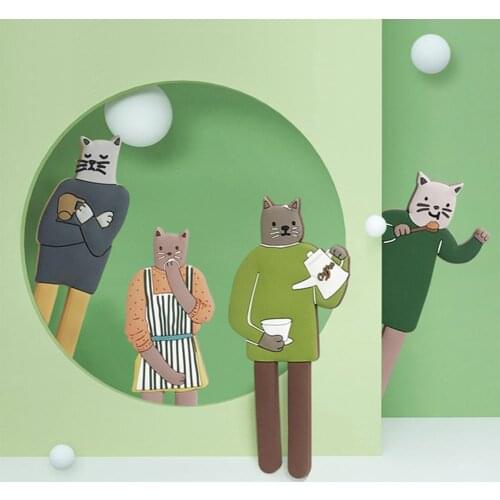 Cat Magnetic Refrigerator Sticker Key Holder Japanese Style Cartoon Cat Image Fridge Message Sticker Holder for Kitchen Gifts