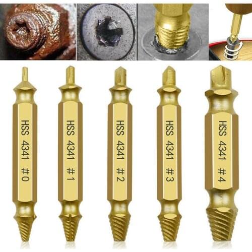 5pcs HSS Itanium Plated Screw Extractor & Drill Bits Set Remove All Common Sizes of Damaged Broken or Stripped Bolt Stud Screws